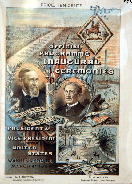 Inaugural official program for Benjamin Harrison (1889) in private collection. CA.