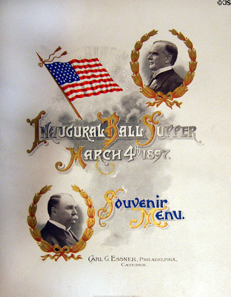 Inaugural Ball Supper Souvenir Menu for William McKinley (1897) in private collection. CA.