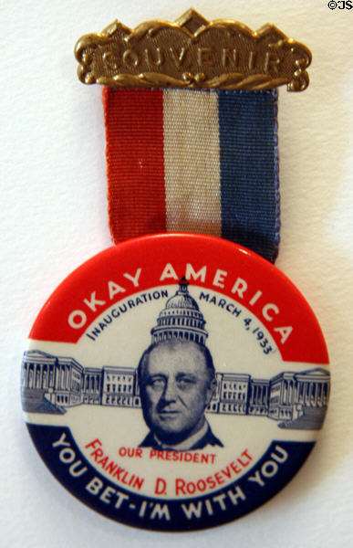 Inaugural souvenir button for Franklin Delano Roosevelt (1933) in private collection. CA.