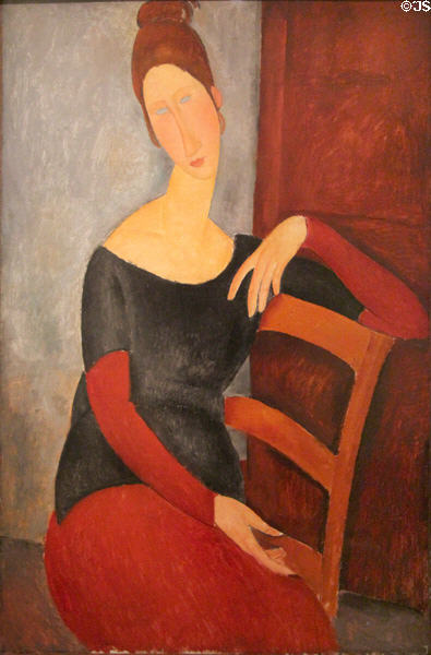 Portrait of artist's wife Jeanne Hebuterne (1918) by Amedeo Modigliani in Norton Simon Museum. Pasadena, CA.