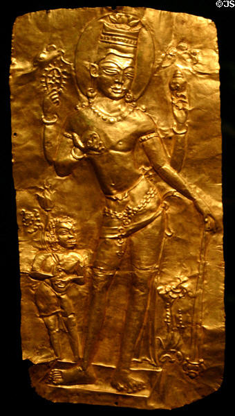 Thailand: God Vishnu with attendant (c700) of gold repousse in Norton Simon Museum. Pasadena, CA.