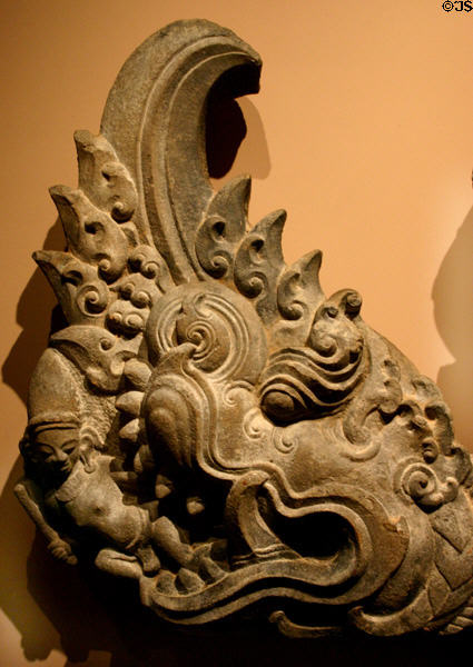 Vietnam: Mythical animal & celestial female (11-12th c) of sculpted sandstone in Norton Simon Museum. Pasadena, CA.