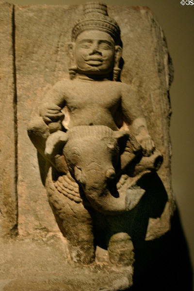 Brhaspati (Jupiter) upon an elephant(10th c) of sculpted sandstone stele of planetary deities from Cambodia in Norton Simon Museum. Pasadena, CA.