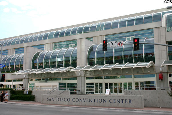 Convention Center II street facade with cylindrical & wave shapes. San Diego, CA.