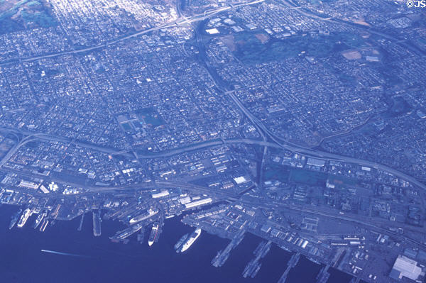 Aerial view of Naval Dockyards & south San Diego. San Diego, CA.