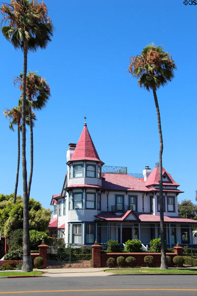 Livingston-Mortensen Residence (1887; moved 1983) (144 Isabella Ave.). Coronado, CA. Style: Queen Anne. Architect: Edward Booker.
