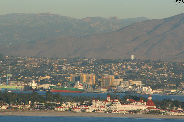 Hotel del Coronado & San Diego harbor from Cabrillo National Monument. San Diego, CA.