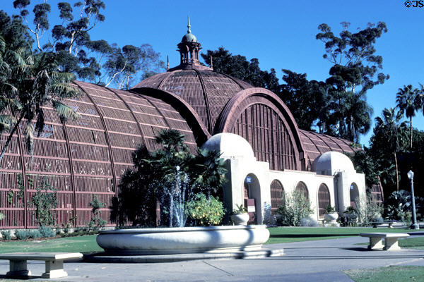 Botanical building (1915) largest wood lath building in the world when it opened in Balboa Park. San Diego, CA. Architect: Carleton Winslow.