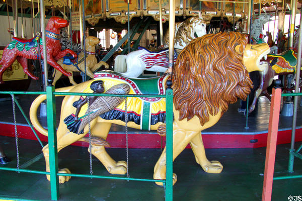 Carved lion at Balboa Park Carousel. San Diego, CA.