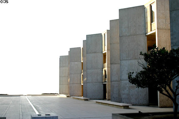 Salk Institute courtyard is bisected by a flowing water channel. La Jolla, CA.