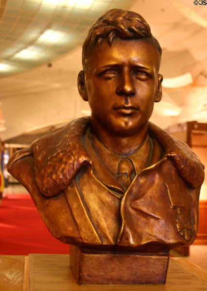 Bust of Charles Lindbergh in International Aerospace Hall of Fame at San Diego Aerospace Museum. San Diego, CA.