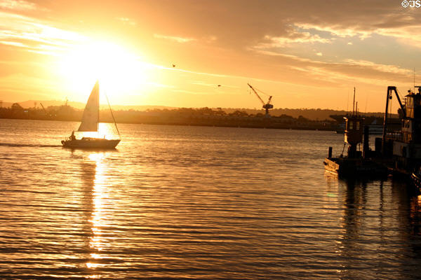 Sailboat at sunset. San Diego, CA.