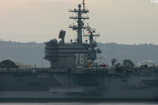 Aircraft carrier USS Ronald Reagan bridge. San Diego, CA.