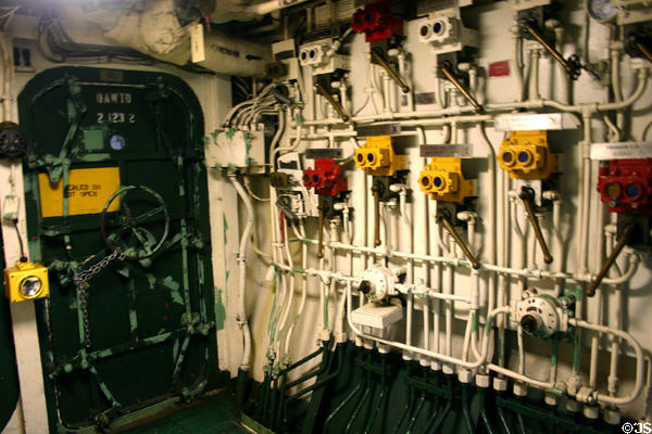 Pipes below decks on Midway aircraft carrier. San Diego, CA.