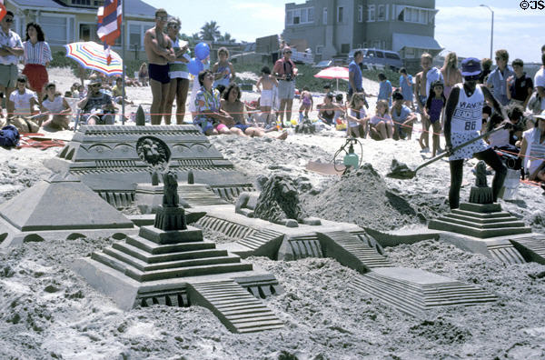 Sand castle complex at sand sculpting contest on Coronado Island beach. San Diego, CA.