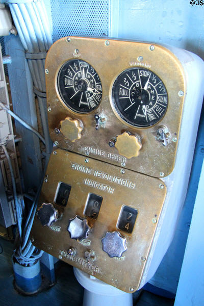 Engine Orders Transmitter on bridge of Midway aircraft carrier. San Diego, CA.