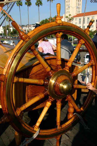 Star of India ships wheel at Maritime Museum. San Diego, CA.