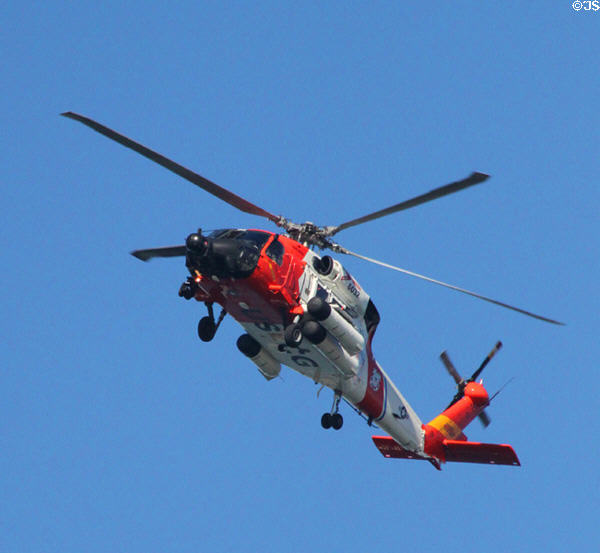 Coast Guard helicopter over Balloon Parade. San Diego, CA.