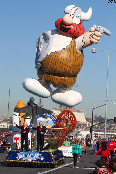 Balloon cartoon Viking over Balloon Parade. San Diego, CA.