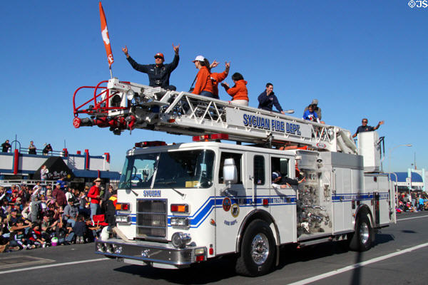 Fire truck in Balloon Parade. San Diego, CA.