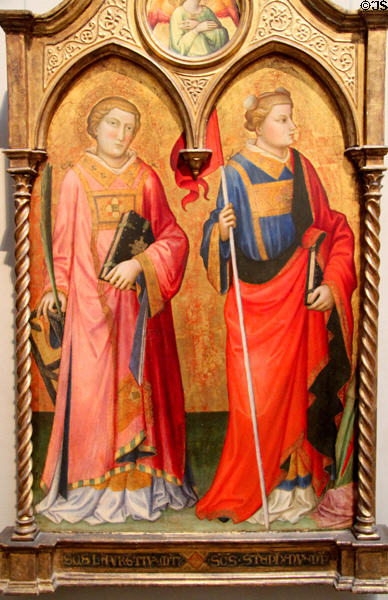 Sts. Lawrence & Stephen tempera painting (1408) by Mariotto di Nardo at J. Paul Getty Museum Center. Malibu, CA.