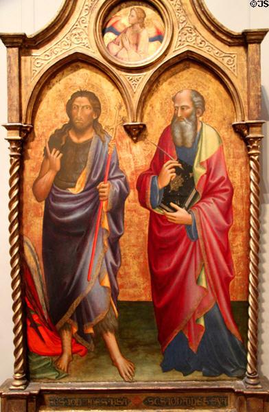 Sts. John the Baptists & John the Evangelist tempera painting (1408) by Mariotto di Nardo at J. Paul Getty Museum Center. Malibu, CA.