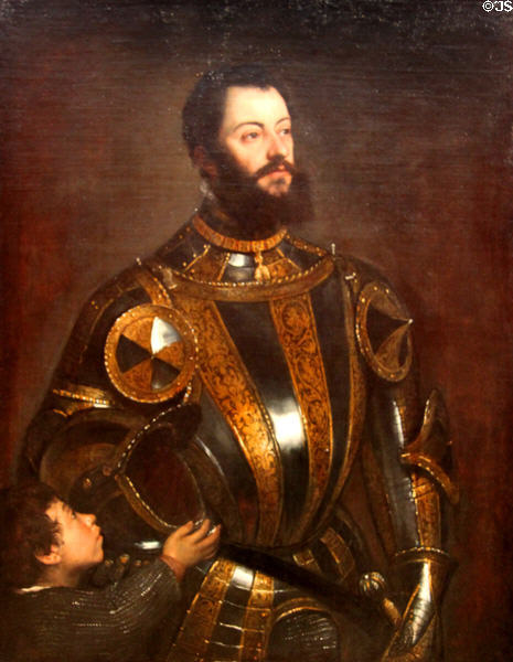 Portrait of Alfonso d'Avalos, Marquis of Vasto, in Armor with a Page (1533) by Titian at J. Paul Getty Museum Center. Malibu, CA.