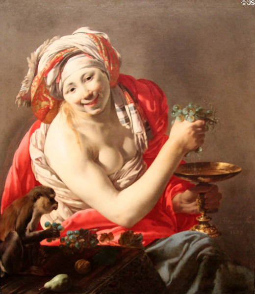 Bacchante with an Ape painting (1627) by Hendrick Ter Brugghen at J. Paul Getty Museum Center. Malibu, CA.