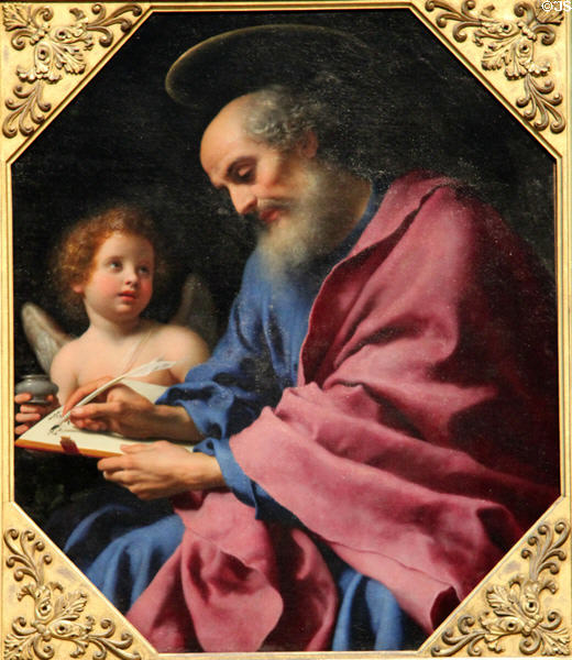 St Matthew Writing his Gospel painting (1670s) by Carlo Dolci at J. Paul Getty Museum Center. Malibu, CA.