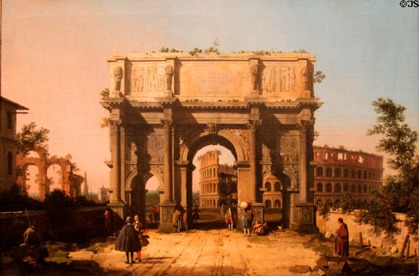 Arch of Constantine with Colosseum in Background painting (c1742-5) by Canaletto at J. Paul Getty Museum Center. Malibu, CA.