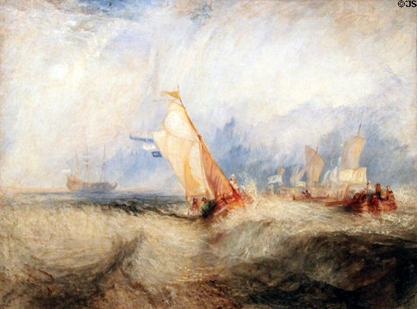 Van Tromp, going about to please his Masters, Ships at Sea, getting a Good Wetting painting (1844) by Joseph Mallord William Turner at J. Paul Getty Museum Center. Malibu, CA.