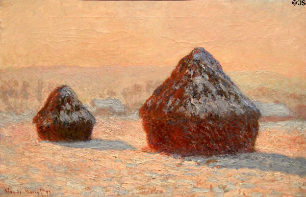 Wheatstacks, Snow Effect, Morning painting (1891) by Claude Monet at J. Paul Getty Museum Center. Malibu, CA.