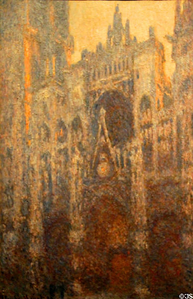 Portal of Rouen Cathedral in morning sunlight painting (1894) by Claude Monet at J. Paul Getty Museum Center. Malibu, CA.