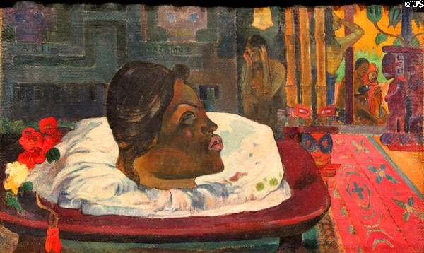 Arii Matamoe (Royal End) painting (1892) by Paul Gauguin at J. Paul Getty Museum Center. Malibu, CA.