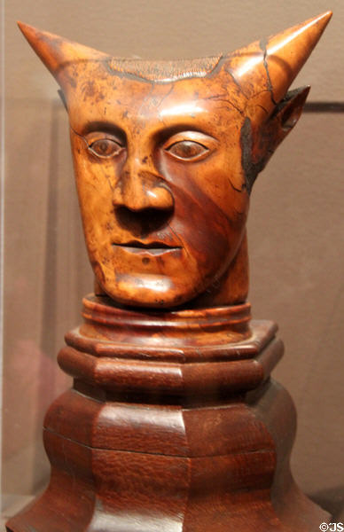 Head with Horns sandalwood sculpture (c1895-7) by Paul Gauguin at J. Paul Getty Museum Center. Malibu, CA.