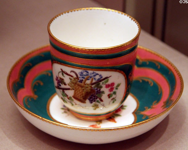 Porcelain cup & saucer (1759) by Charles Buteux the Elder of Sèvres Manuf. of France at J. Paul Getty Museum Center. Malibu, CA.