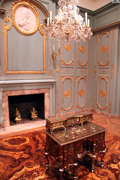 Room with French decorative elements (c1700) including desk & writing stand at J. Paul Getty Museum Center. Malibu, CA.