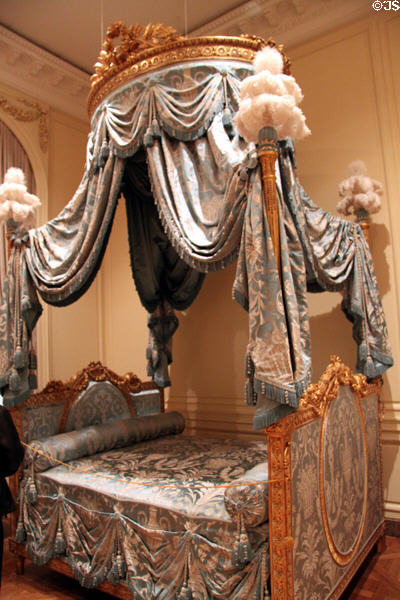 French canopied bed with crown at J. Paul Getty Museum Center. Malibu, CA.