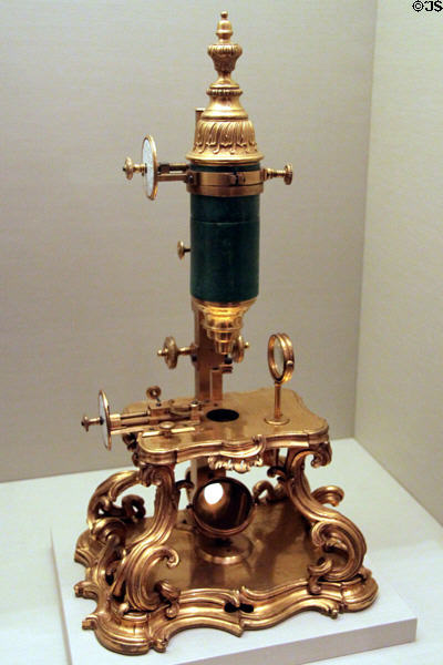 Compound microscope (c1751) attrib. Jacques Caffieri of Paris, France at J. Paul Getty Museum Center. Malibu, CA.