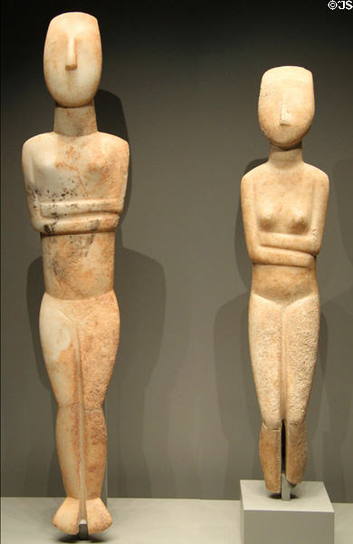 Cycladic marble folded-arm female figures (2500-2400 BCE & 2700-2600 BCE) at Getty Museum Villa. Malibu, CA.