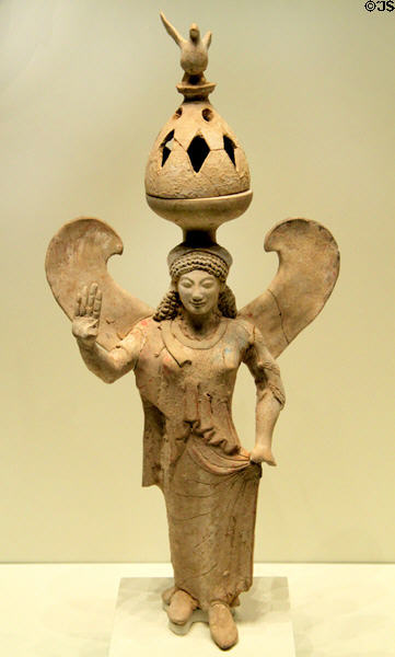 Greek terracotta winged woman at Getty Museum Villa. Malibu, CA.