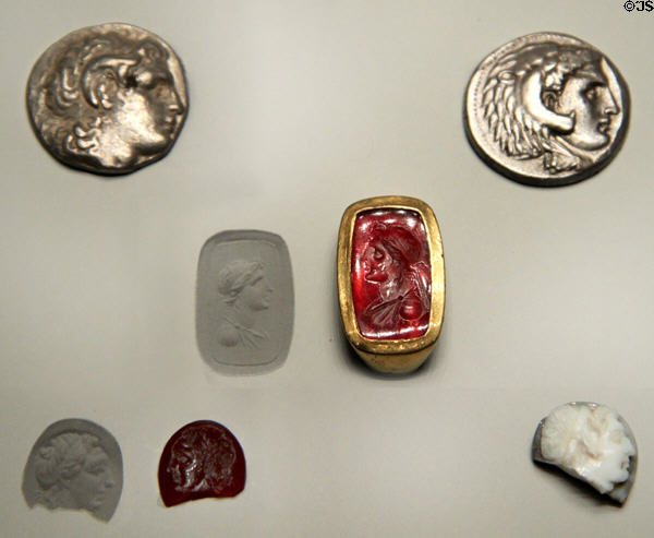 Greek coins & engraved gems at Getty Museum Villa. Malibu, CA.