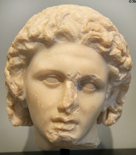 Greek marble head of Alexander the Great (c320 BCE) at Getty Museum Villa. Malibu, CA.