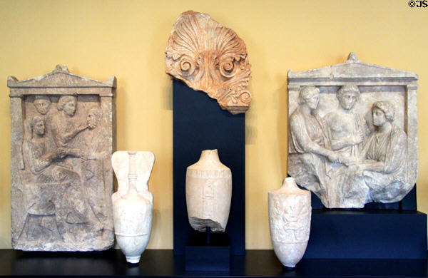 Greek marble grave markers & vessels (c375-300 BCE) at Getty Museum Villa. Malibu, CA.