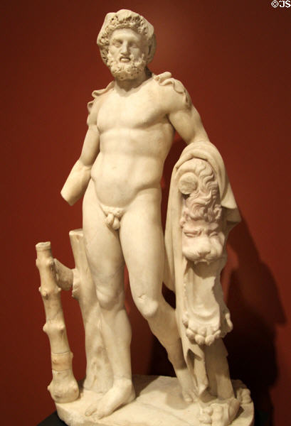 Roman marble statue of Hercules (100-200 CE) at Getty Museum Villa. Malibu, CA.
