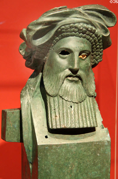 Greek bronze & ivory Herm of Dionysos (100-50 BCE) from Asia Minor at Getty Museum Villa. Malibu, CA.
