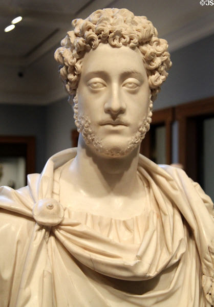 Roman marble bust of Emperor Commodus (180-185 CE) at Getty Museum Villa. Malibu, CA.