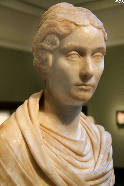 Roman marble bust of a woman (150-160 CE) at Getty Museum Villa. Malibu, CA.