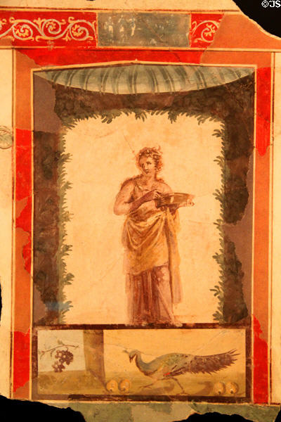 Roman plaster fresco with Maenad (1-75 CE) at Getty Museum Villa. Malibu, CA.