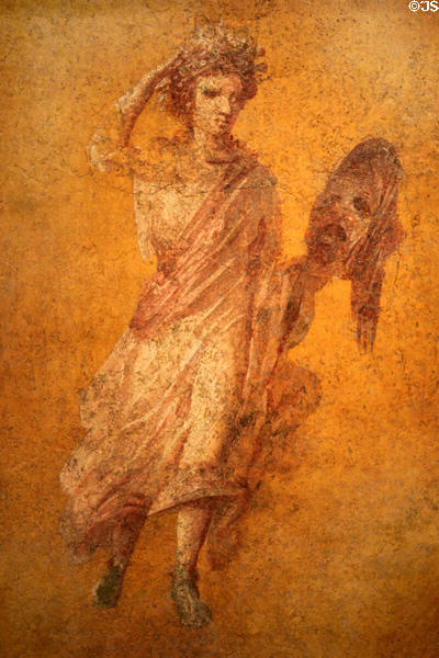 Roman plaster fresco with Muse (1-75 CE) at Getty Museum Villa. Malibu, CA.